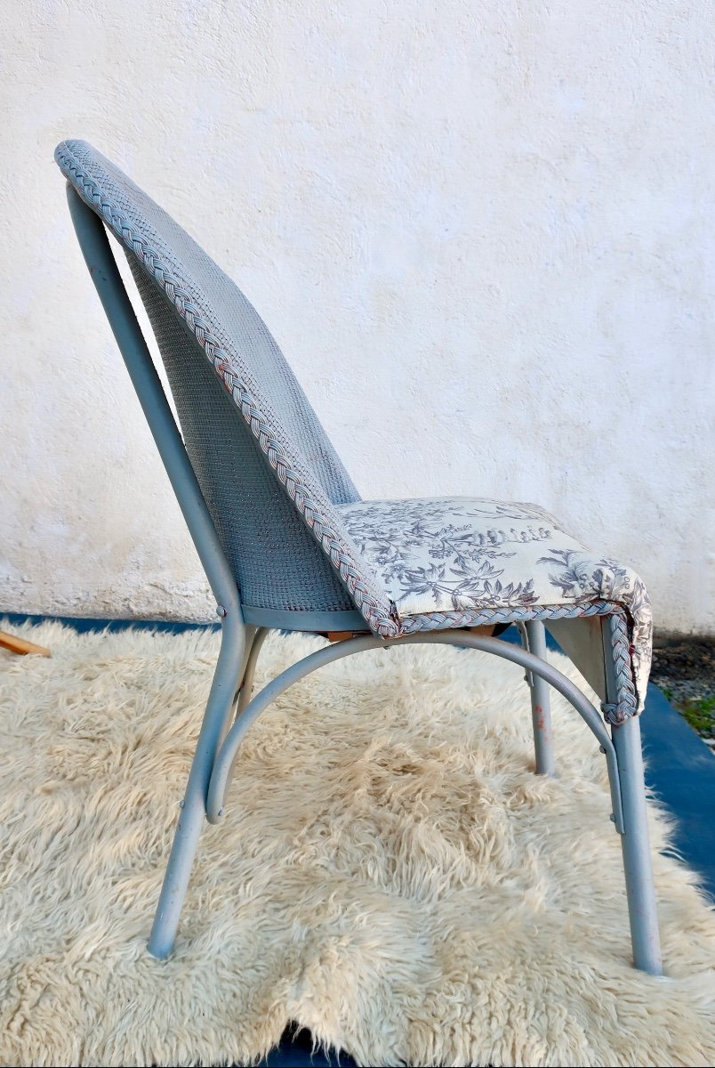 Fauteuil Anglais Bleu Style Lloyd Loom, Vers 1920/1930-photo-3
