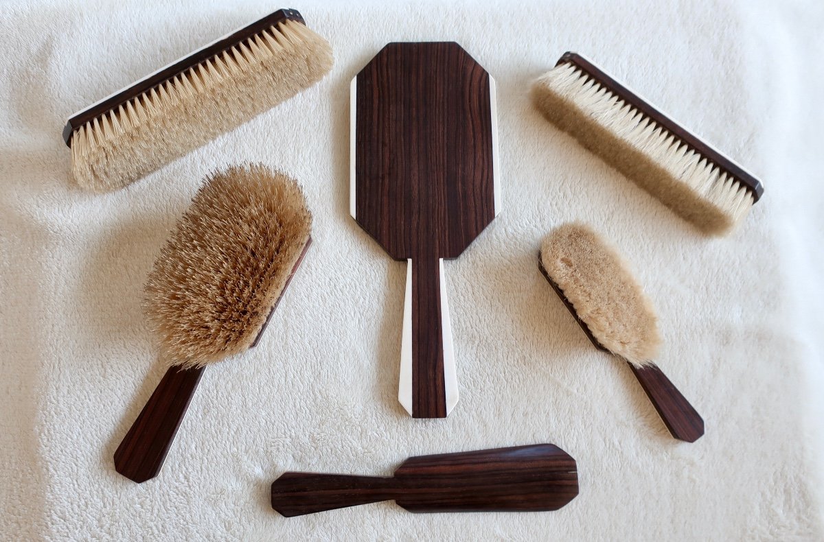 Necessaire, Art Deco Toilet Set 1930, Macassar Ebony And Ivory-photo-2