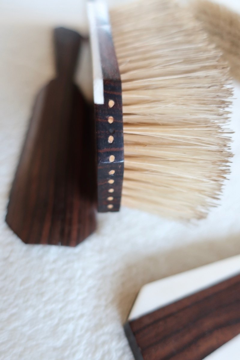 Necessaire, Art Deco Toilet Set 1930, Macassar Ebony And Ivory-photo-3