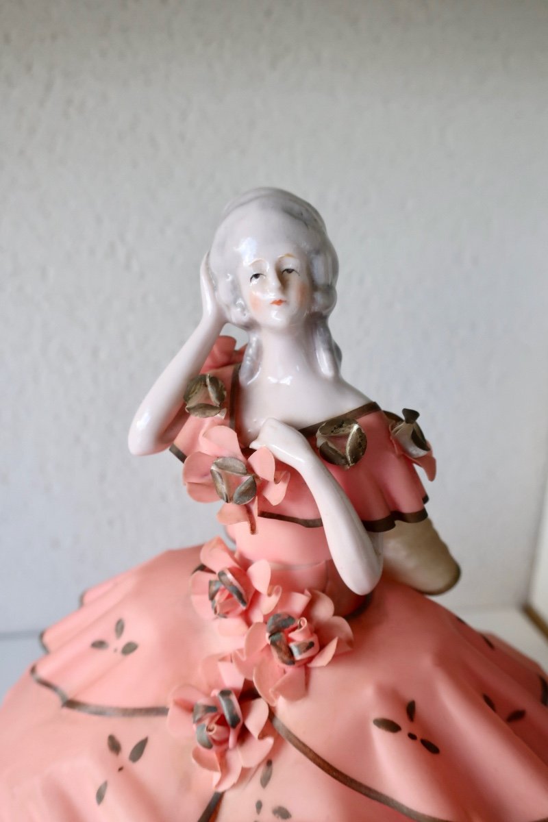 Night Light Lamp 1950's Porcelain Half-figure And Rhodoid .-photo-4