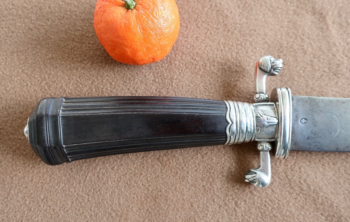 Large 18th Century Klingenthal Hunting Dagger, Ebony And Silver, Farmers General.-photo-3