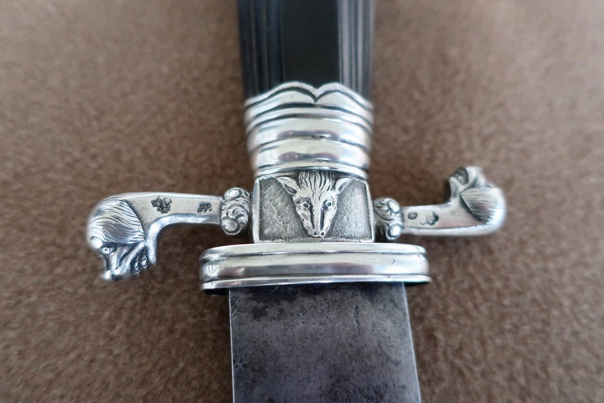 Large 18th Century Klingenthal Hunting Dagger, Ebony And Silver, Farmers General.-photo-1