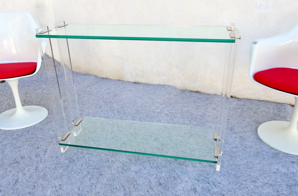 Marais International Design Console, Glass And Plexiglas, Circa 1980-photo-2