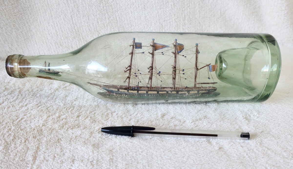 Bateau, Voilier En Bouteille, Avec Remorqueur, XIXème-photo-2