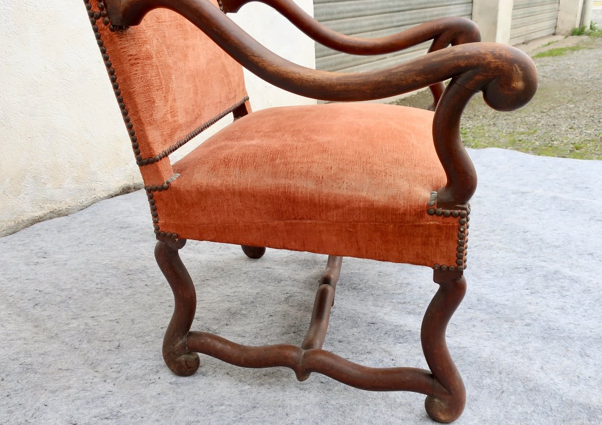 Large Louis XIII Style Armchair "sheep Bone", Walnut, 20th Century-photo-3