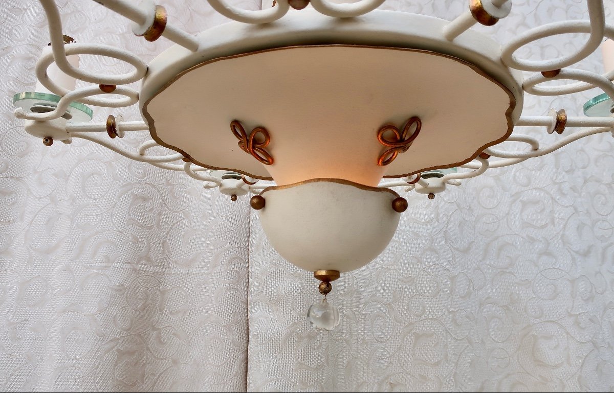 Lustre Art Déco à 7 Lumières, Vers 1940, électrification Ok.-photo-1