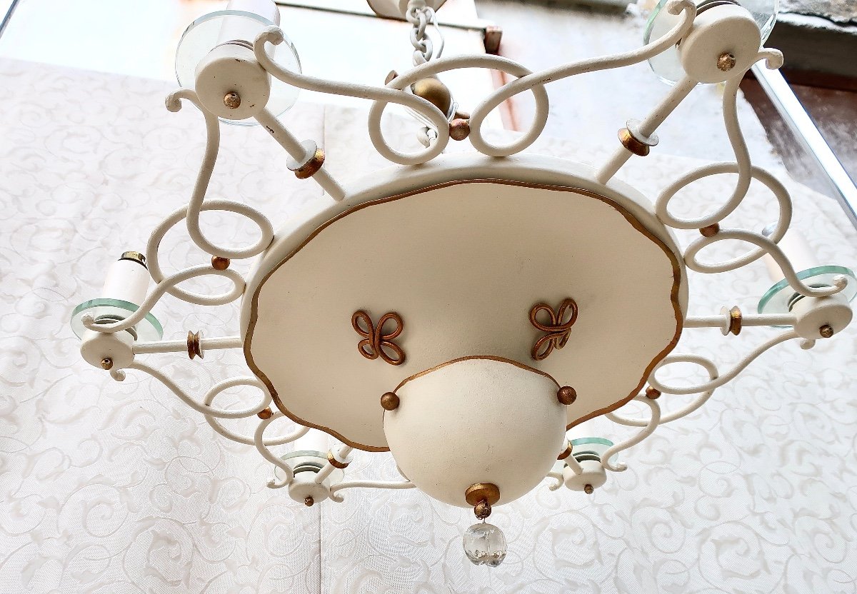 Lustre Art Déco à 7 Lumières, Vers 1940, électrification Ok.-photo-7