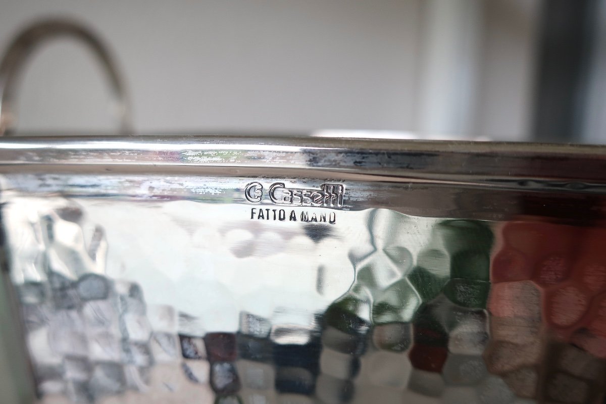 Fratelli Cassetti Silver Metal Cooler Bucket, Italian Design Circa 1960-photo-2