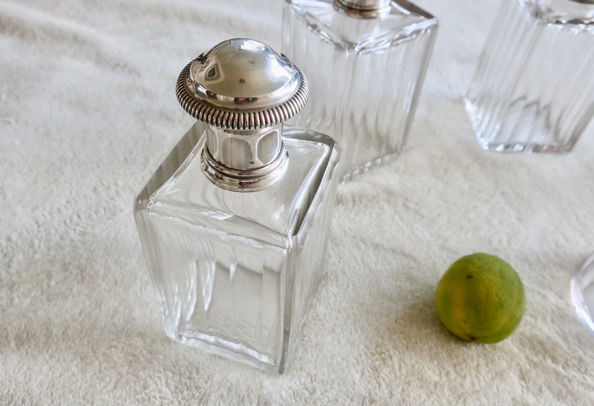 Art Deco Crystal And Silver Toilet Bottles, Henri Lapparra Goldsmith, Circa 1920-photo-5