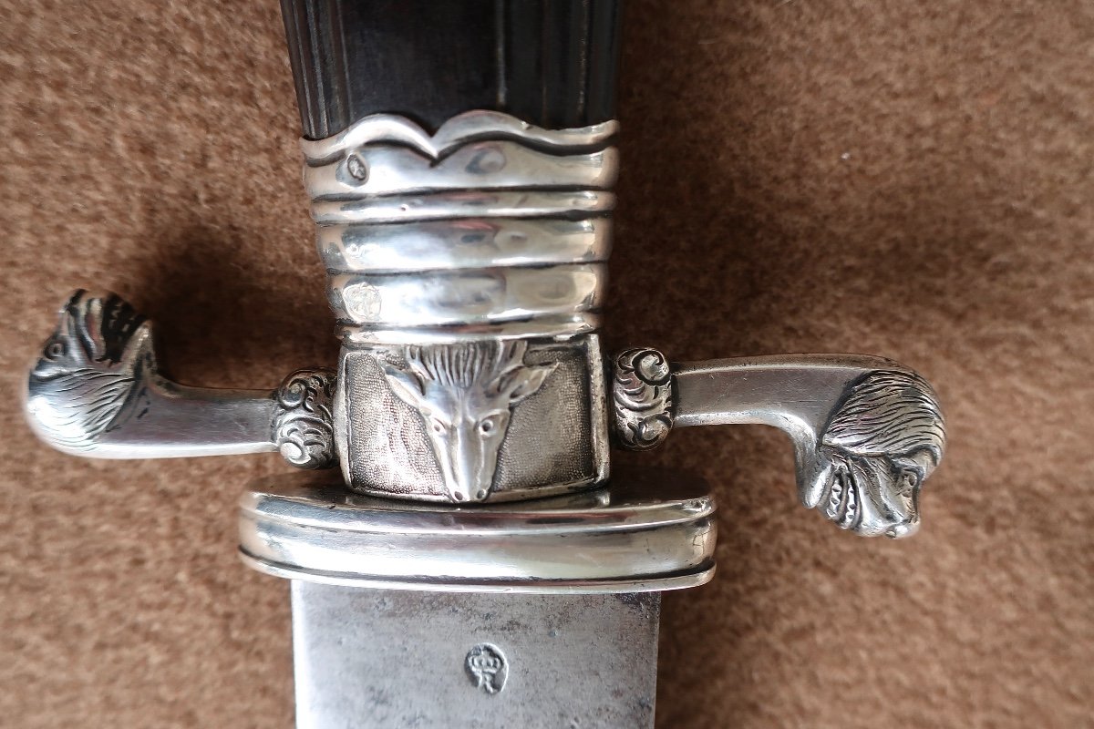 Dague De Chasse 18è Manufacture Royale d'Alsace (klingenthal) Ebène Et Argent Fermiers Généraux-photo-3