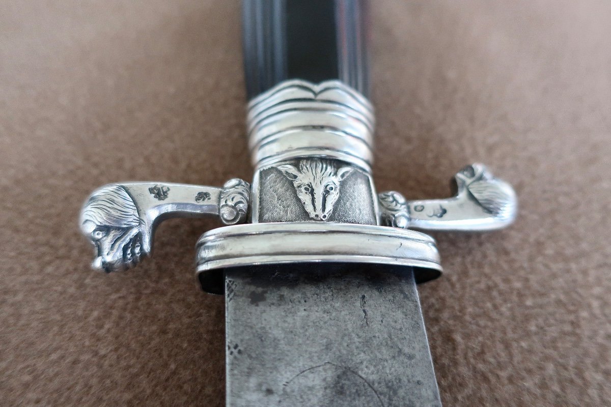 Dague De Chasse 18è Manufacture Royale d'Alsace (klingenthal) Ebène Et Argent Fermiers Généraux-photo-7