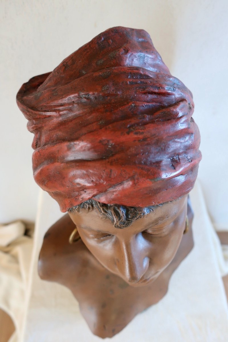 Buste De Jeune Esclave, Emmanuel Villanis, Fonte d'Aluminium XIXème, 58 Cm-photo-4