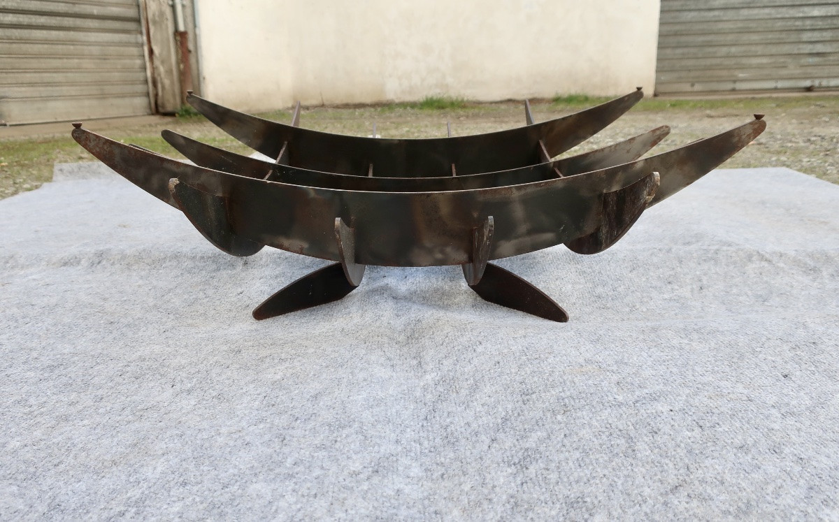 Table Basse Design "brutaliste", Années 1970, Verre Et Acier.-photo-2