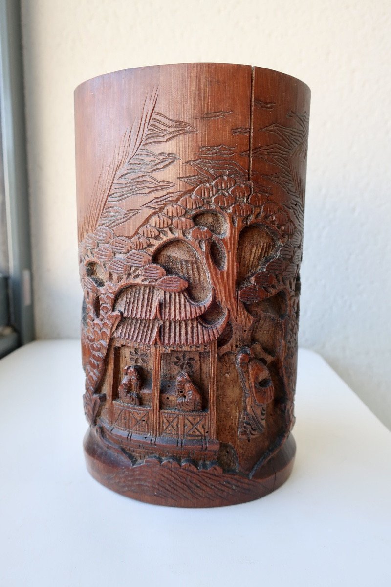 Pot à Pinceaux Chinois, Ou "bitong", Bambou, XIXème.