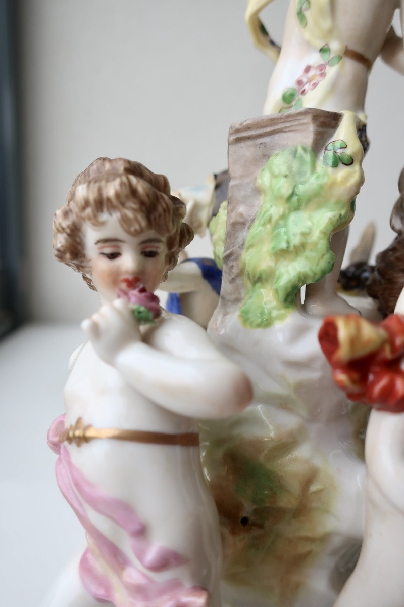 Volkstedt Rudolstadt, Milieu XIXèm, Groupe Porcelaine "ronde Des Amours", Chérubins, Puttis...-photo-4