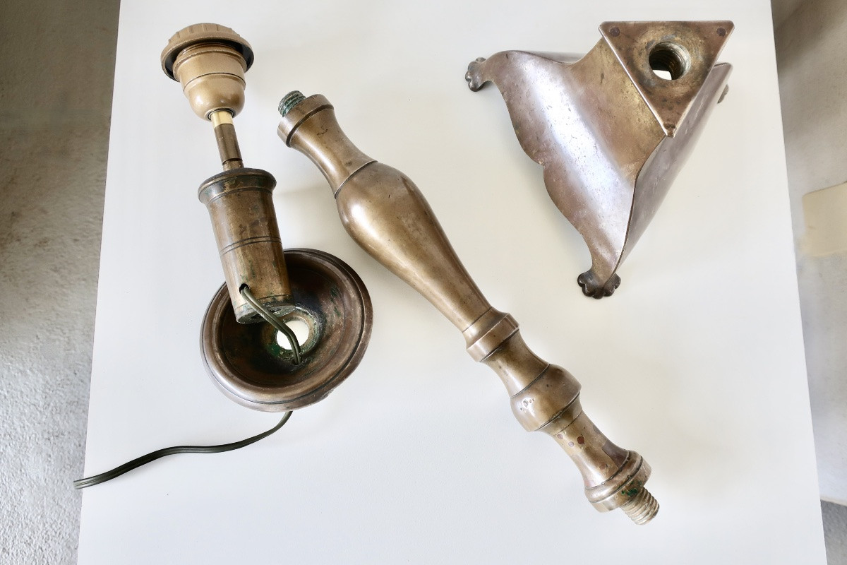 Important Candlestick, 18th Century Bronze Torch Mounted On A Lamp Base, H 60 Cm-photo-1