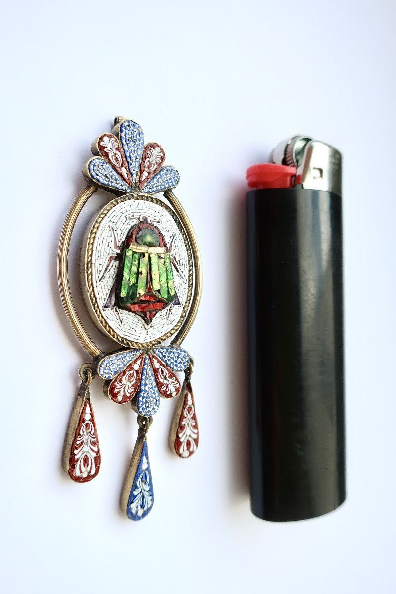 Pendentif Médaillon en Micro-mosaïque, Scarabée, Italie, circa 1860-photo-7