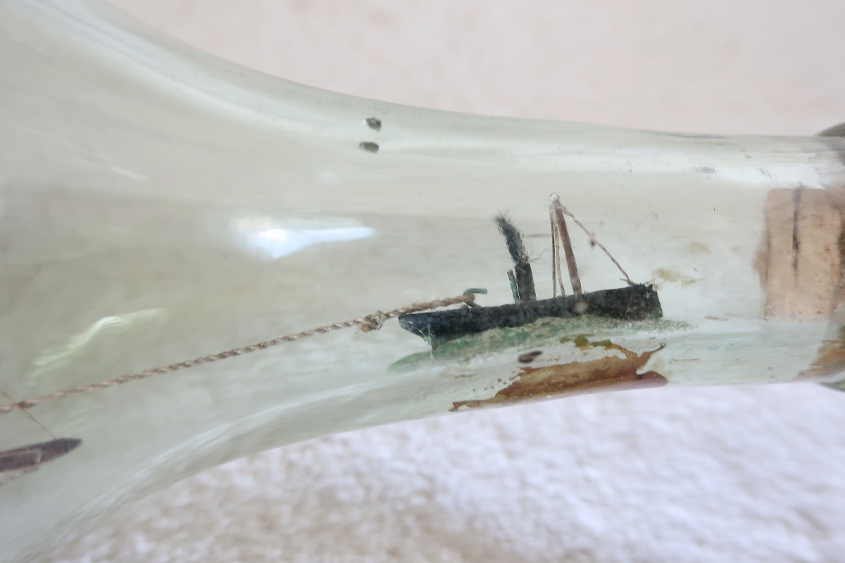Voilier, Bateau en Bouteille avec Remorqueur, XIXéme, TBE-photo-3