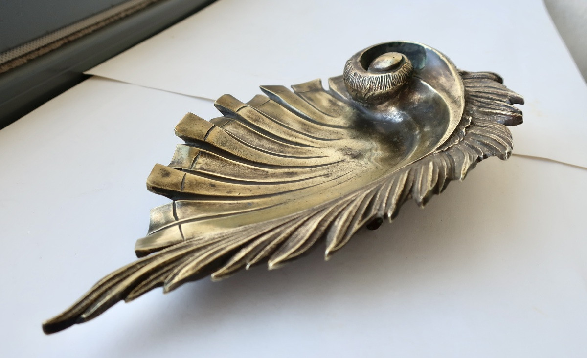 Encrier XIXème en Bronze "Aile d'Ange" signé Blanc.-photo-1