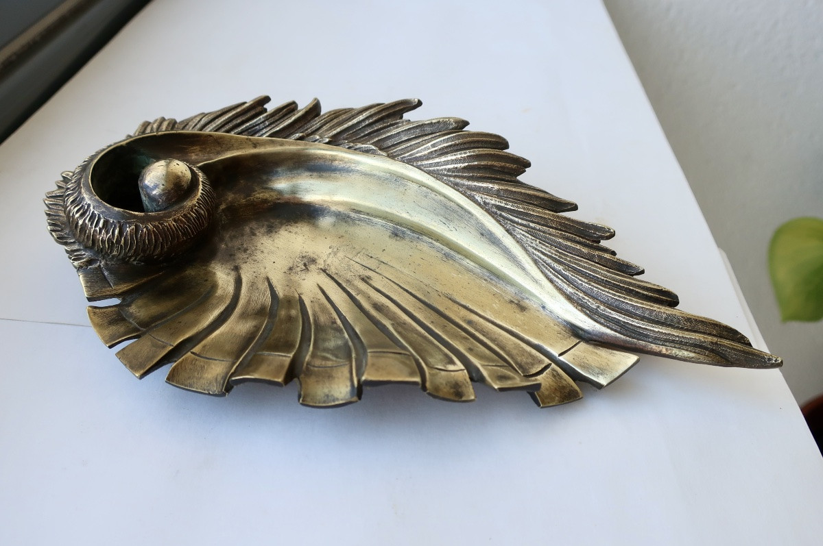 Encrier XIXème en Bronze "Aile d'Ange" signé Blanc.-photo-3