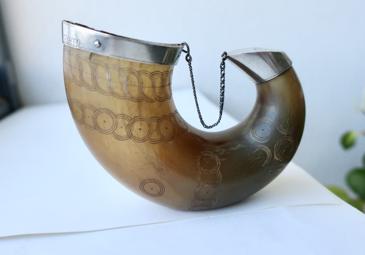 Early 19th Century Named "agurto", Drinking Horn, Silver Mount, Latin America-photo-2