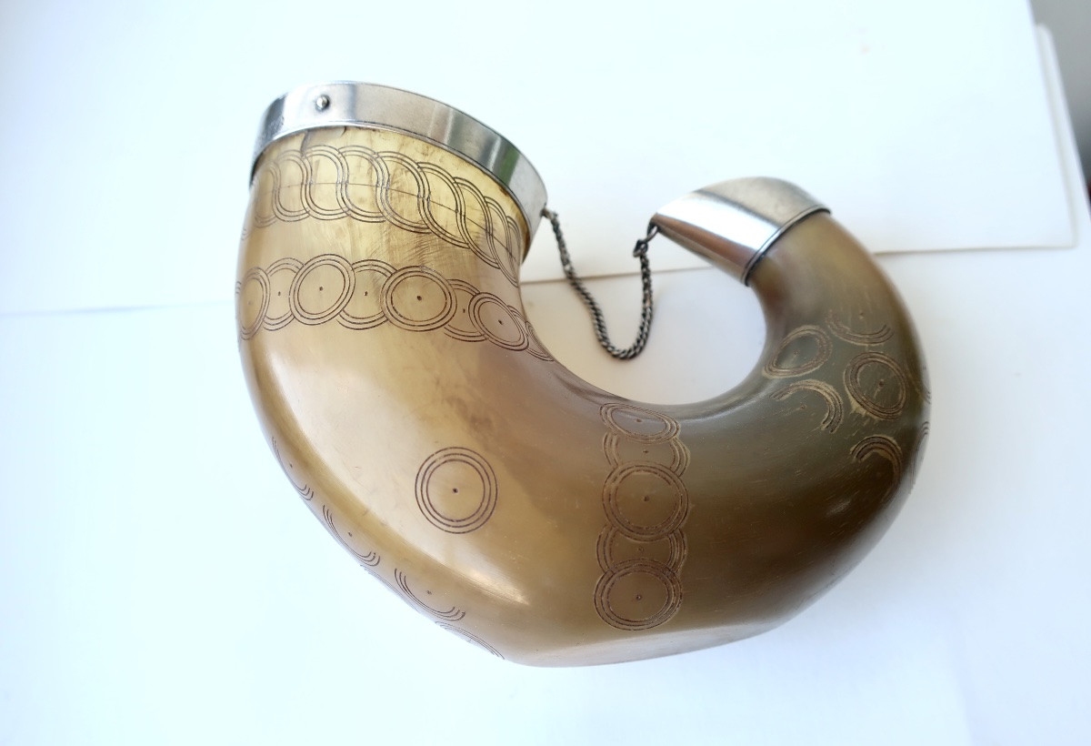 Early 19th Century Named "agurto", Drinking Horn, Silver Mount, Latin America-photo-2