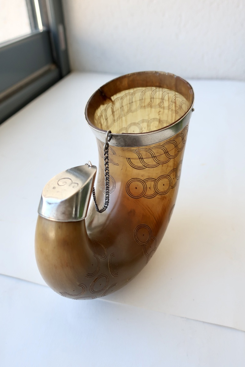 Early 19th Century Named "agurto", Drinking Horn, Silver Mount, Latin America-photo-3