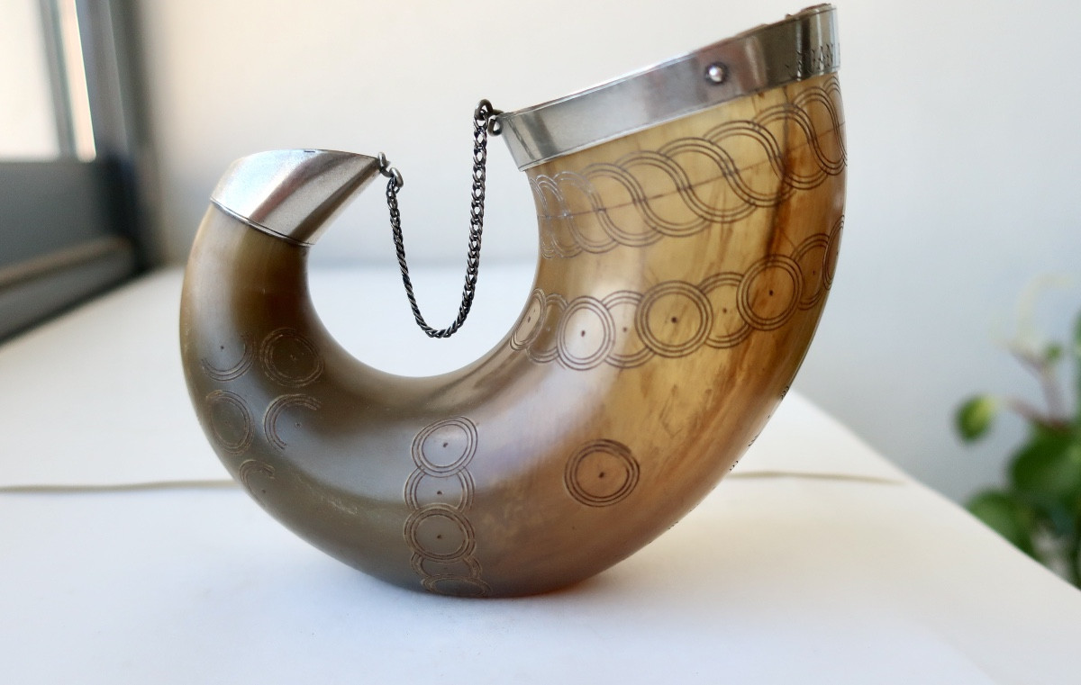Early 19th Century Named "agurto", Drinking Horn, Silver Mount, Latin America