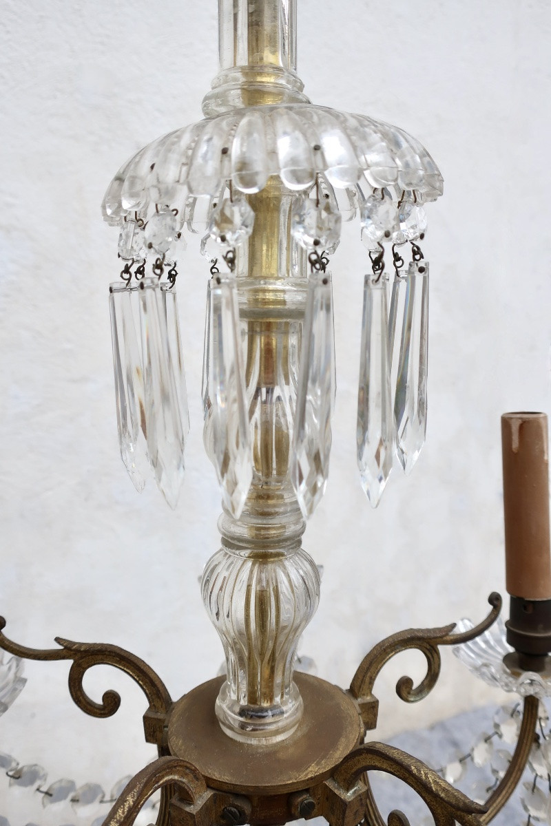 Bronze Chandelier With Crystal Tassels Circa 1950 With 5 Lights H = 81 Cm-photo-1