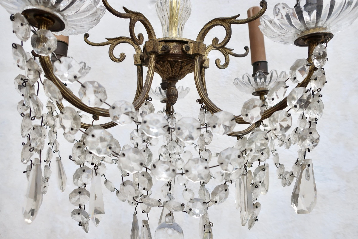 Bronze Chandelier With Crystal Tassels Circa 1950 With 5 Lights H = 81 Cm-photo-3