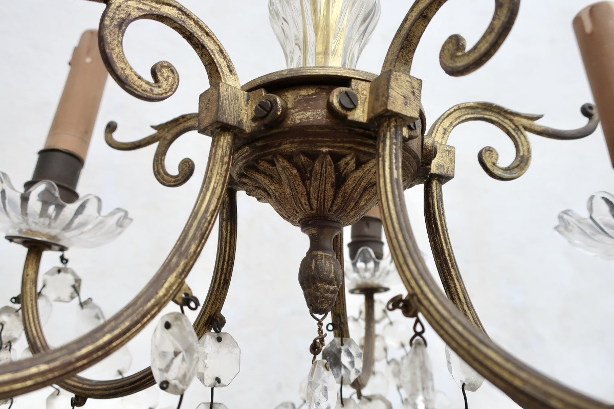 Bronze Chandelier With Crystal Tassels Circa 1950 With 5 Lights H = 81 Cm-photo-7
