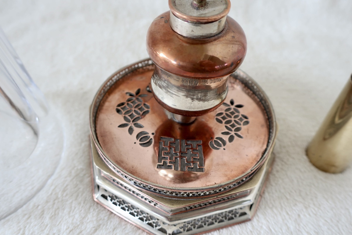 Lampe à Opium fin XIXème, Chine ou Vietnam, Cristal, Cuivre et Paktong.-photo-1