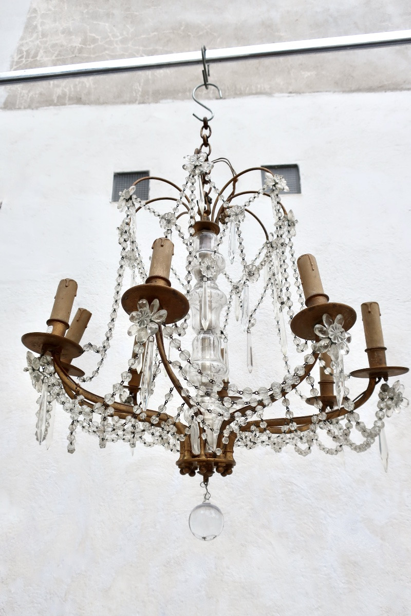 Lustre 8 Lumières Bronze et Pampilles Cristal-photo-2