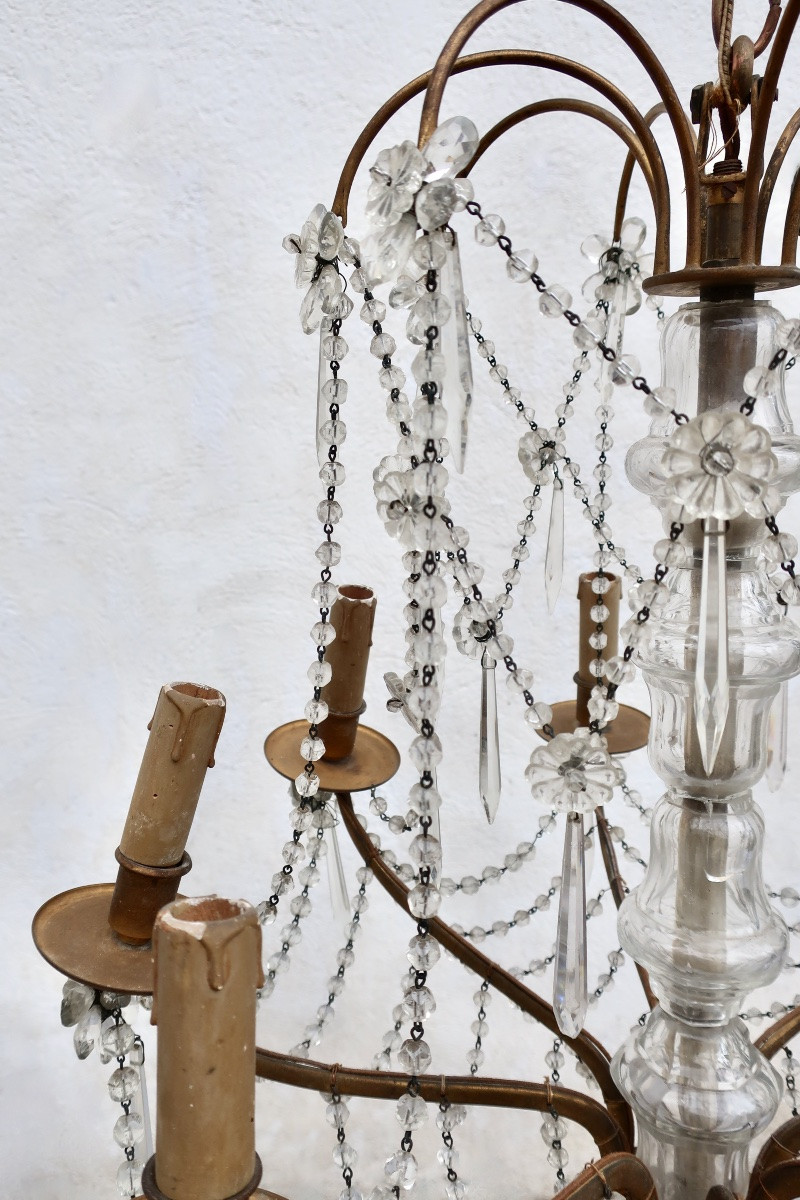 Lustre 8 Lumières Bronze et Pampilles Cristal-photo-4
