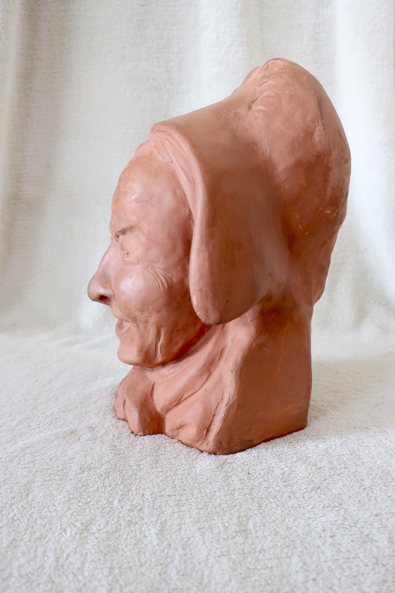 André Naudy, Terracotta Bust, Old Woman Laughing, Circa 1940, Very Good Condition.-photo-4