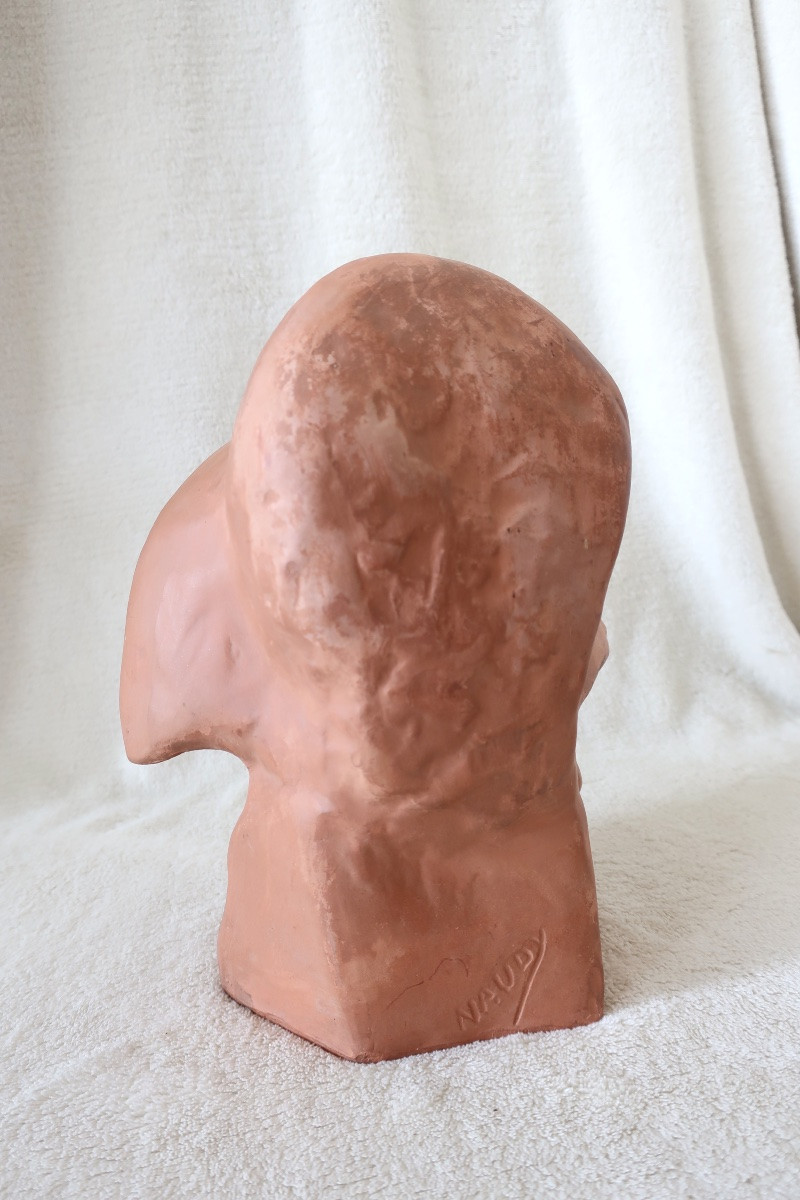 André Naudy, Terracotta Bust, Old Woman Laughing, Circa 1940, Very Good Condition.-photo-1