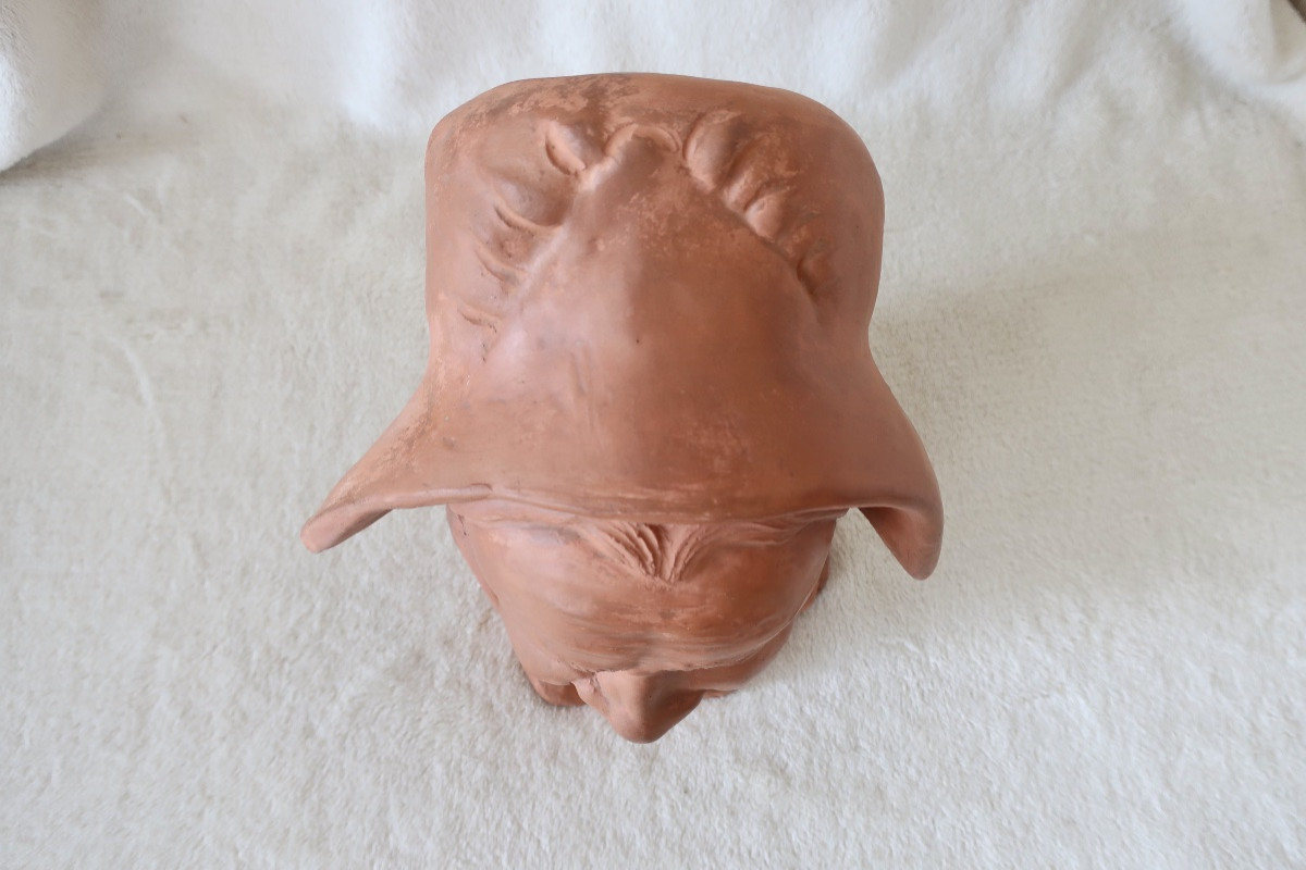 André Naudy, Terracotta Bust, Old Woman Laughing, Circa 1940, Very Good Condition.-photo-4