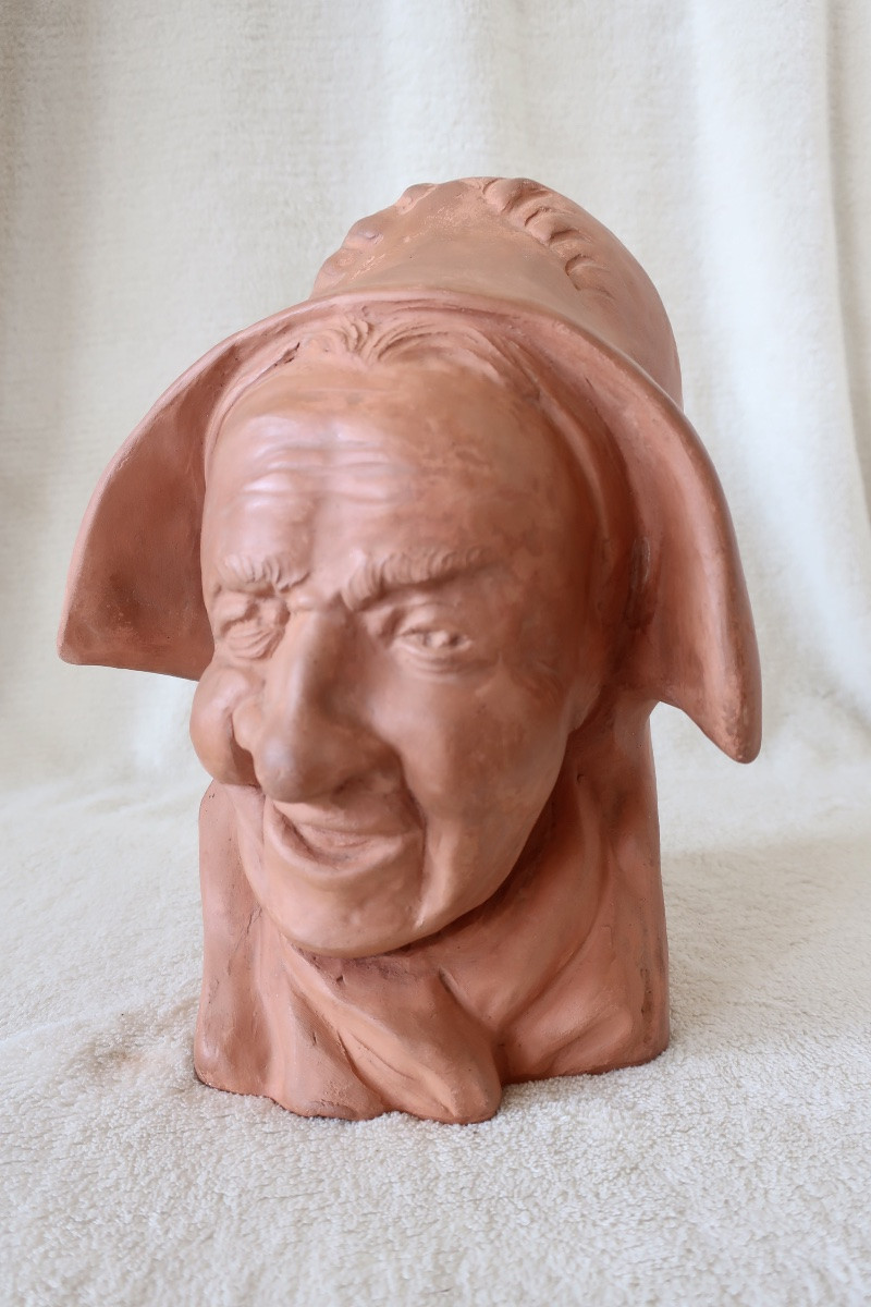 André Naudy, Terracotta Bust, Old Woman Laughing, Circa 1940, Very Good Condition.-photo-6