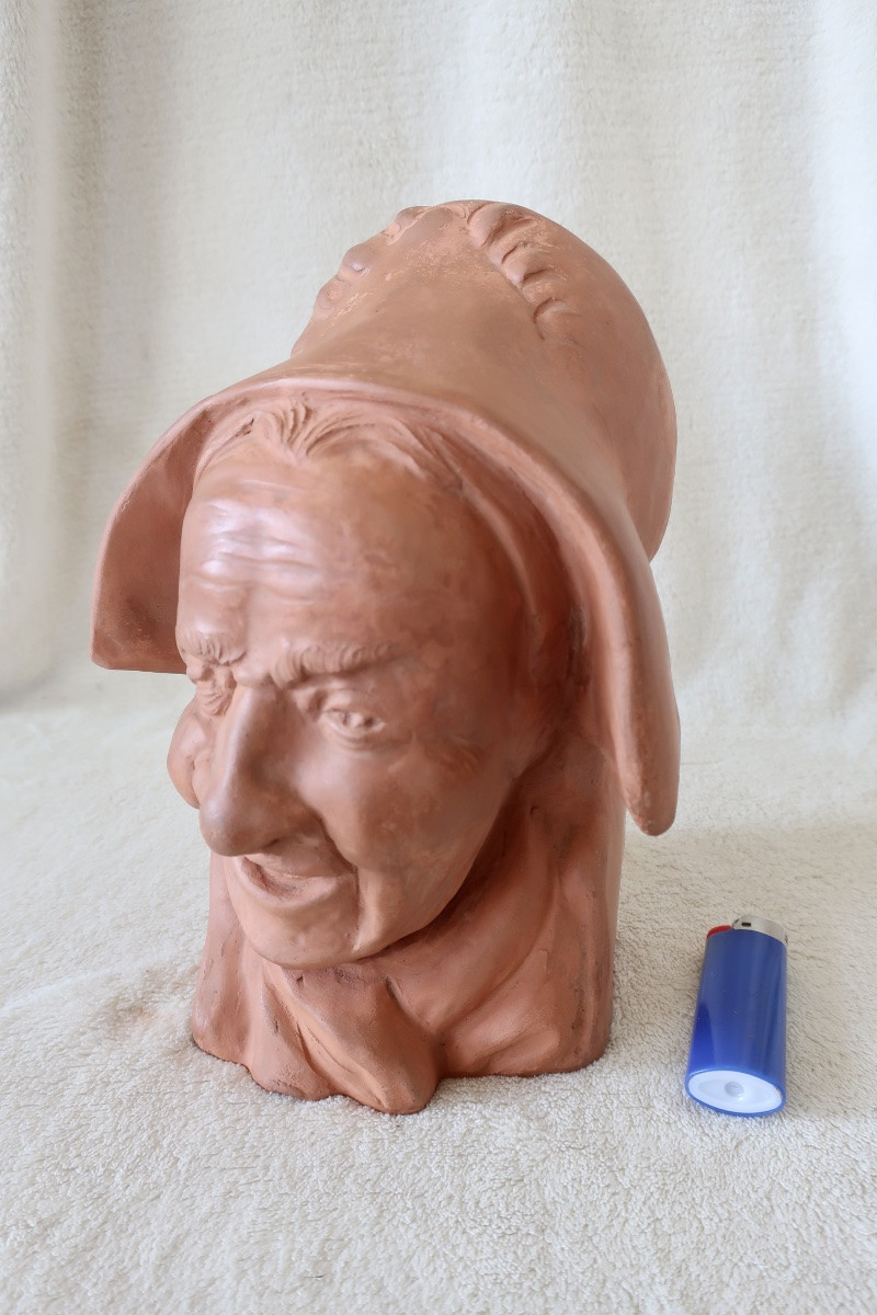 André Naudy, Terracotta Bust, Old Woman Laughing, Circa 1940, Very Good Condition.-photo-8