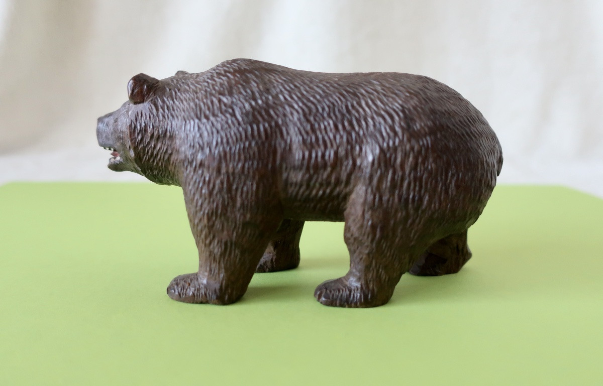 Petit Ours Forêt Noire Bois Sculpté XIXème, TBE-photo-2