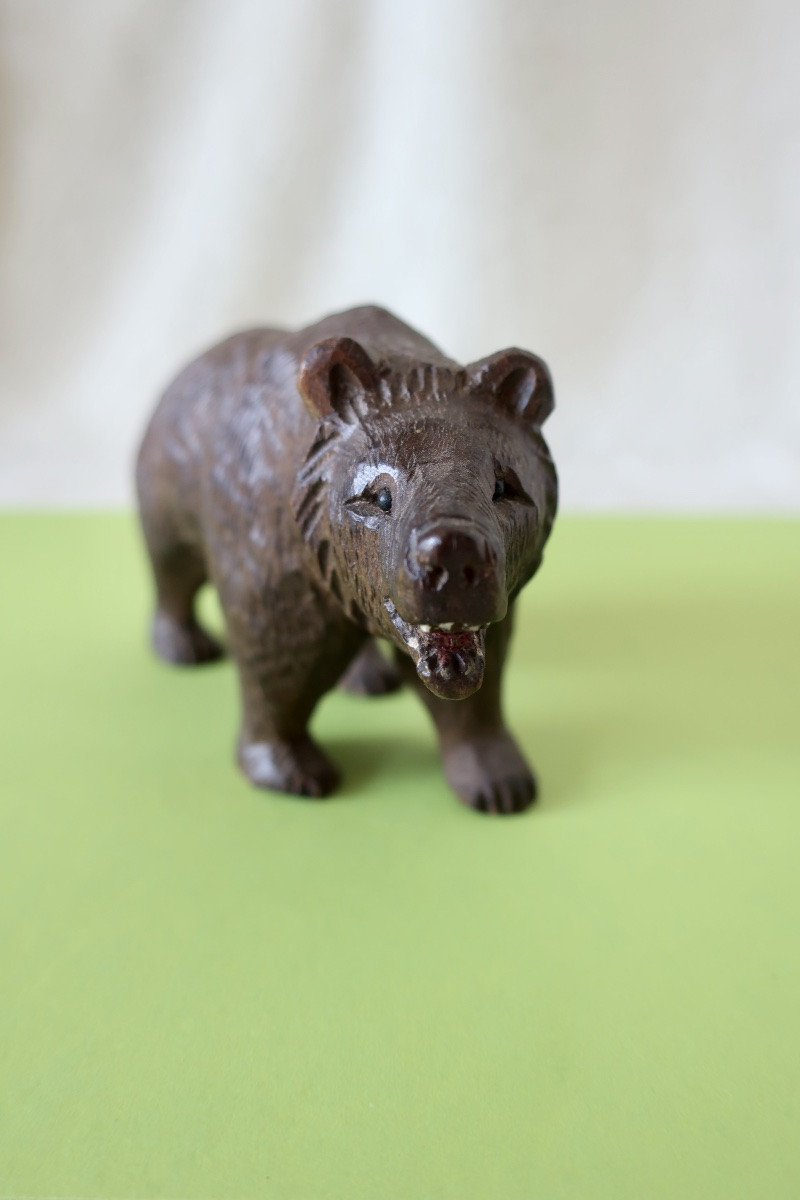 Petit Ours Forêt Noire Bois Sculpté XIXème, TBE-photo-4
