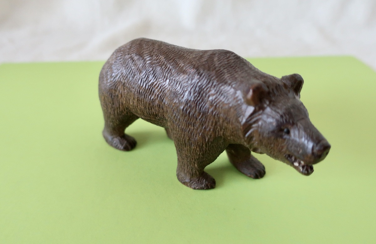Petit Ours Forêt Noire Bois Sculpté XIXème, TBE-photo-1