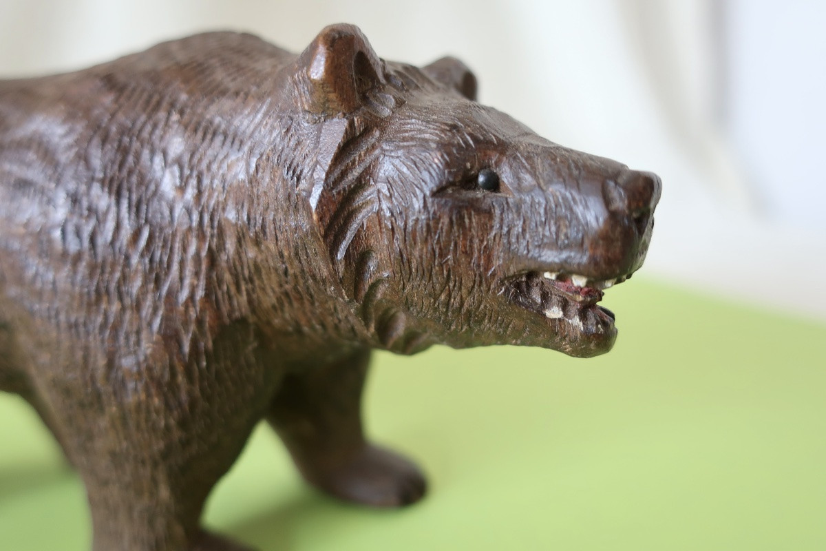 Petit Ours Forêt Noire Bois Sculpté XIXème, TBE-photo-3