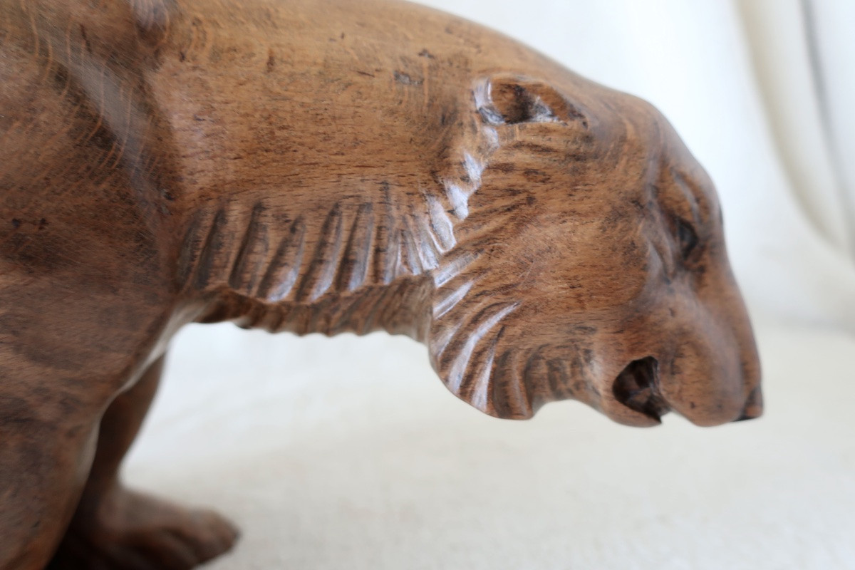 Large Art Deco Carved Wooden Polar Bear, 35 Cm, Very Good Condition-photo-1