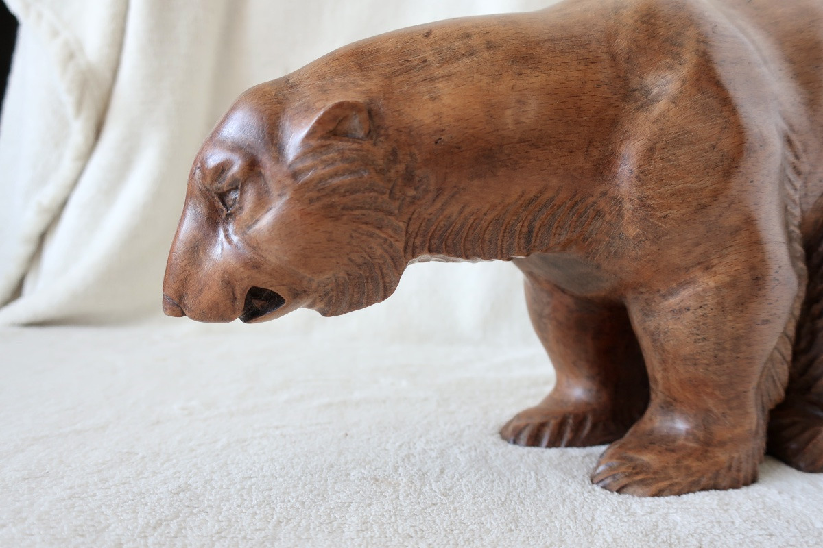 Large Art Deco Carved Wooden Polar Bear, 35 Cm, Very Good Condition-photo-3