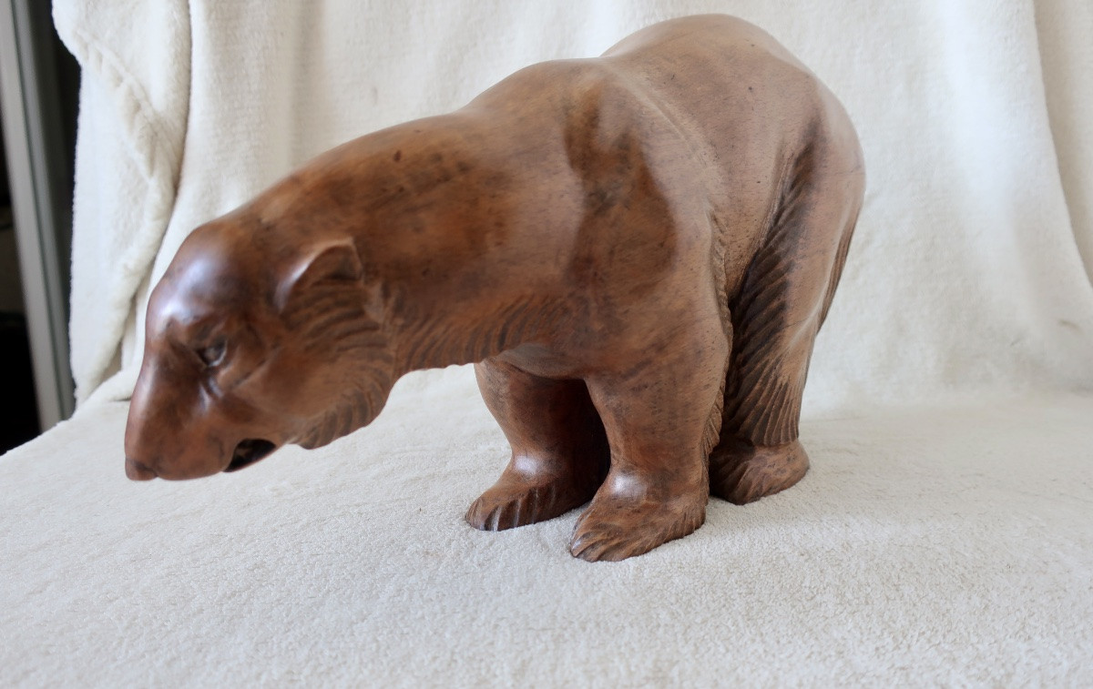 Large Art Deco Carved Wooden Polar Bear, 35 Cm, Very Good Condition-photo-4
