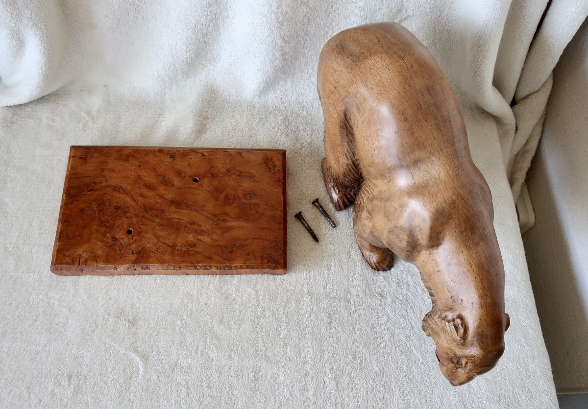 Large Art Deco Carved Wooden Polar Bear, 35 Cm, Very Good Condition-photo-7