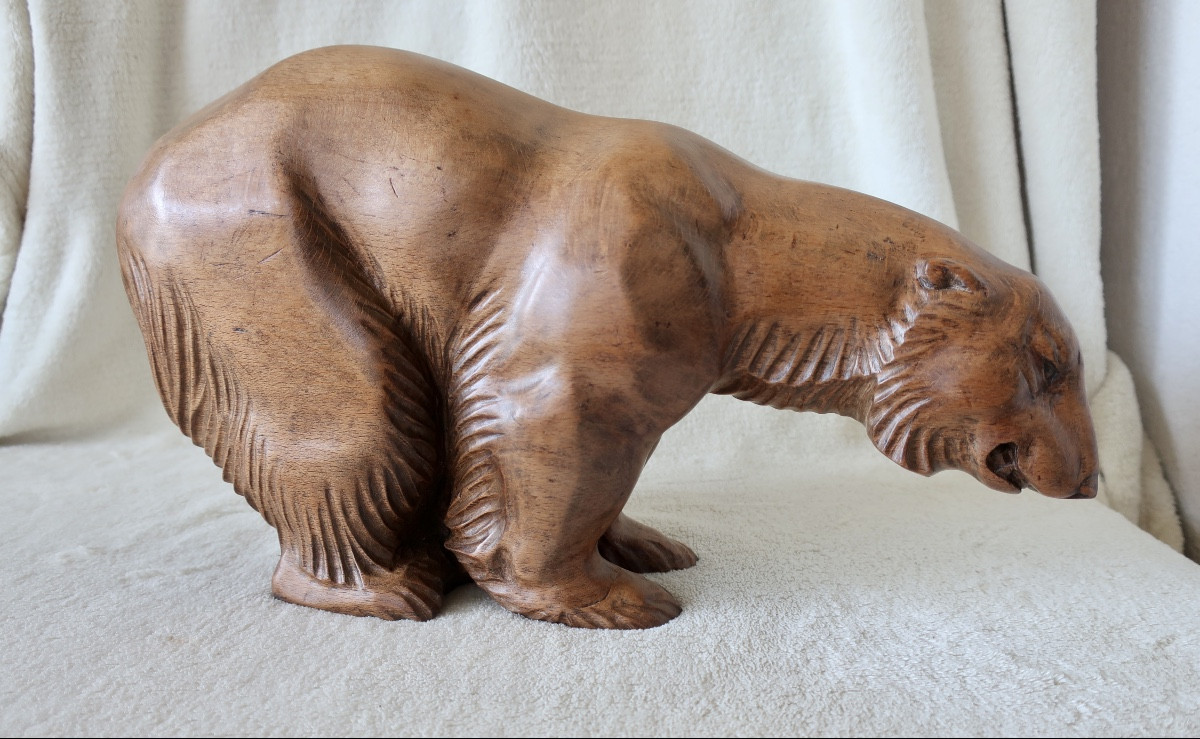 Large Art Deco Carved Wooden Polar Bear, 35 Cm, Very Good Condition
