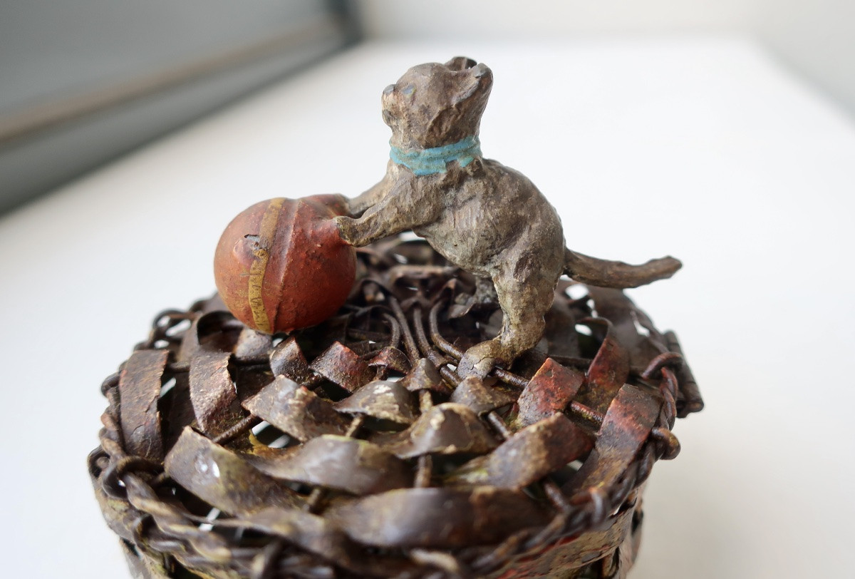Basket Box With Playing Kitten, Vienna Or Nuremberg Lead, Circa 1900-photo-7