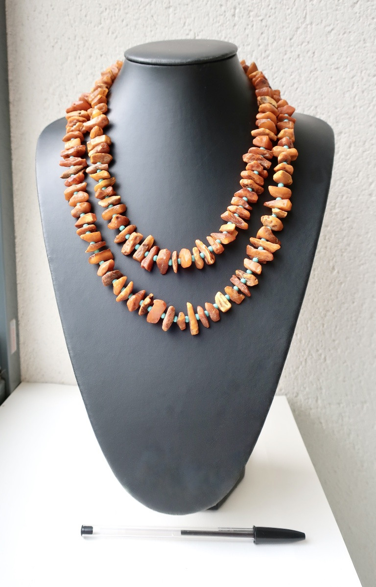 Collier Ancien à Double Rang en Ambre Baltique Brut, 63,5 cm, TBE-photo-2